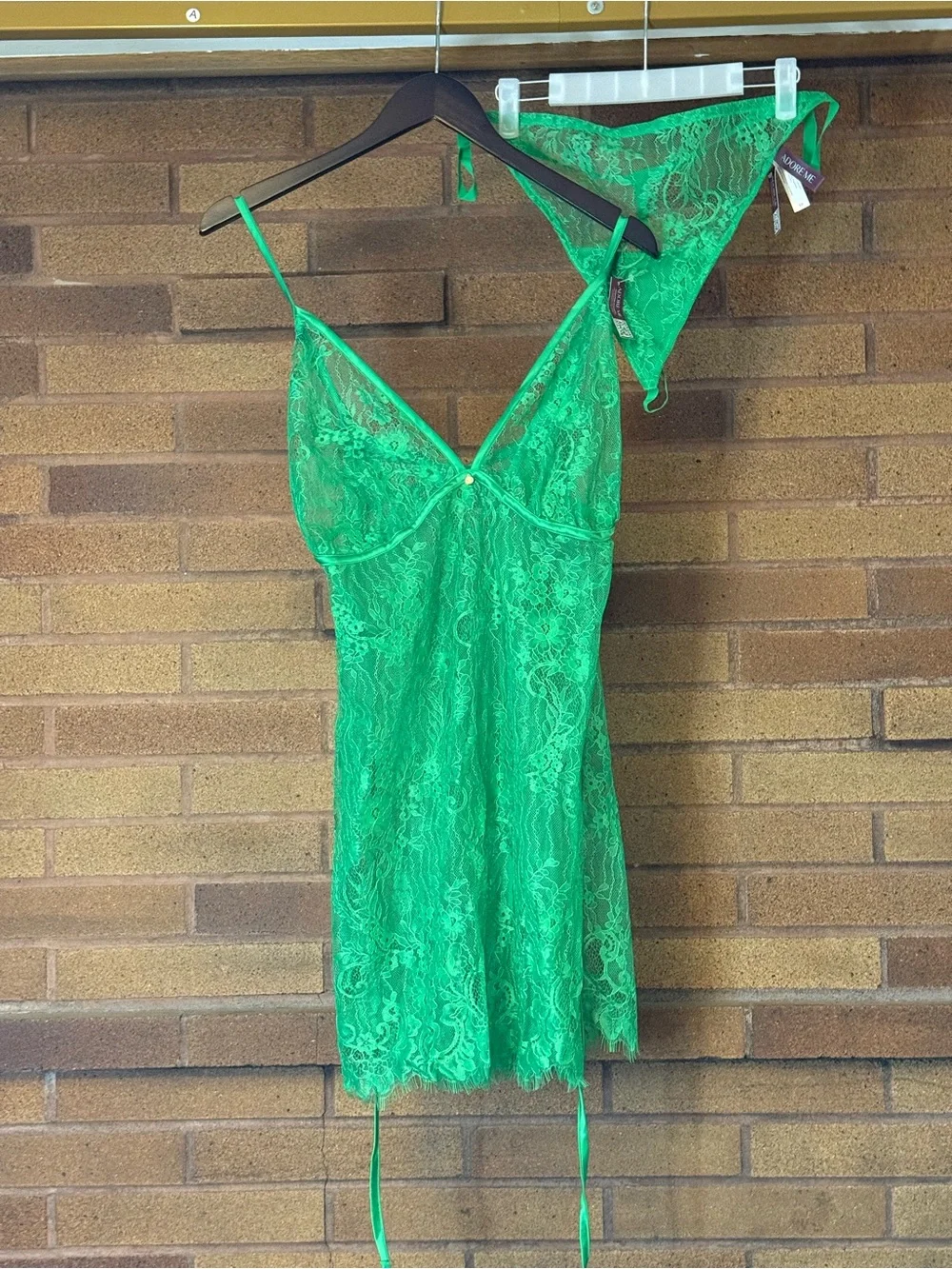 Adore Me Emerald Green Lace Chemise with Matching Thong NWT